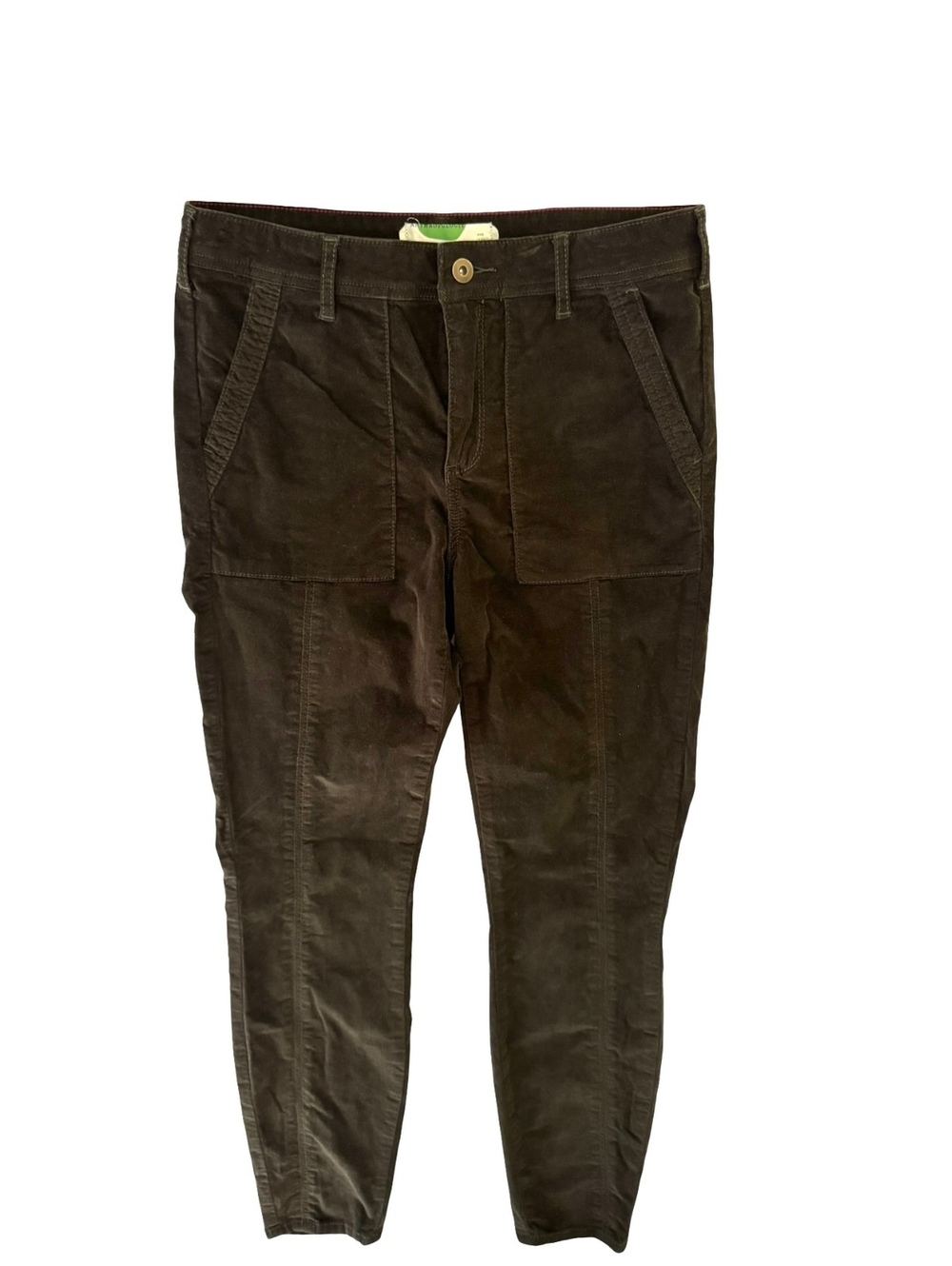 Anthropologie Women’s 29 Brown Velvet Utility Pants Slim Tapered Ankle Stretch